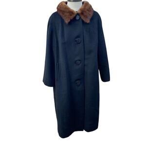 Vintage Forstmann Vintage 50's Women’s Black Wool Mink Fur Collar Coat Size 2XL